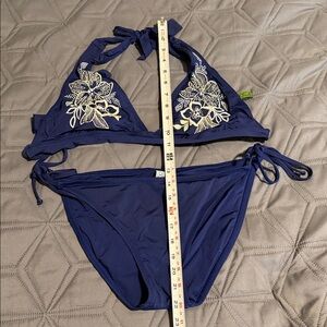 Becca Navy Blue Bikini with Floral Embroidery